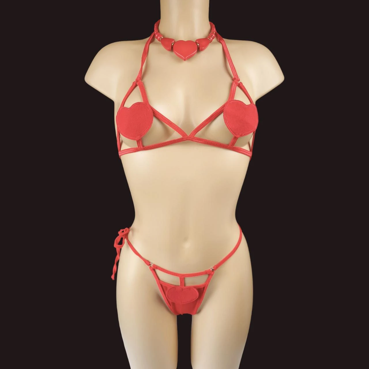 Ensemble 2 pièces– Soutien-gorge cœur & String assorti – Neuf / Taille L/XL (40